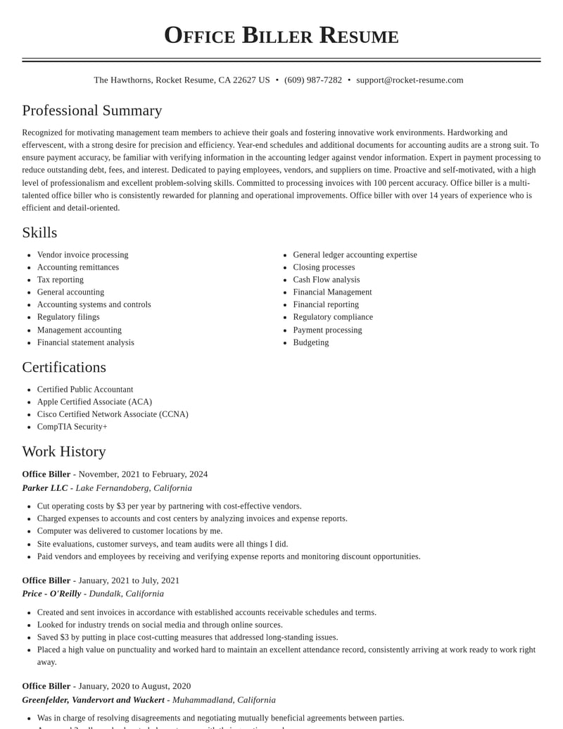 office biller healthcare resume classic template 2 cla