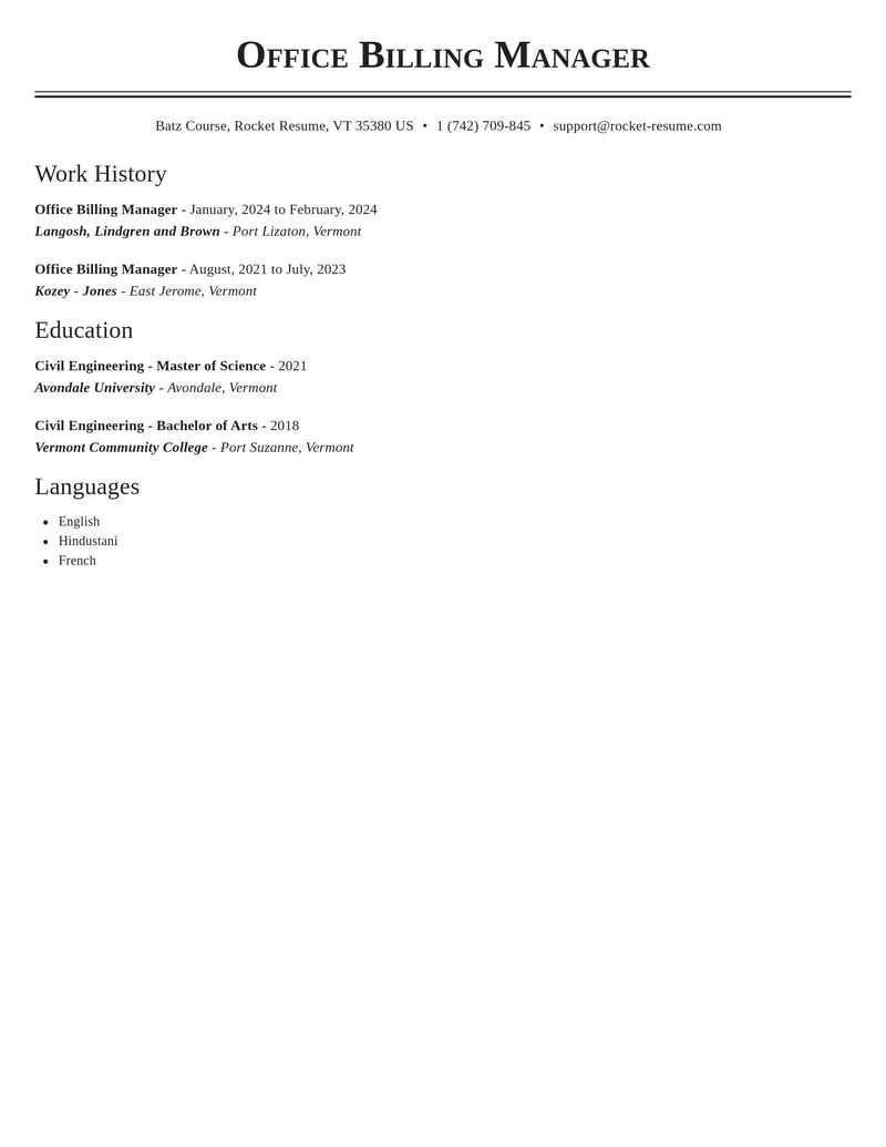 office billing manager healthcare resume classic template 0 cla