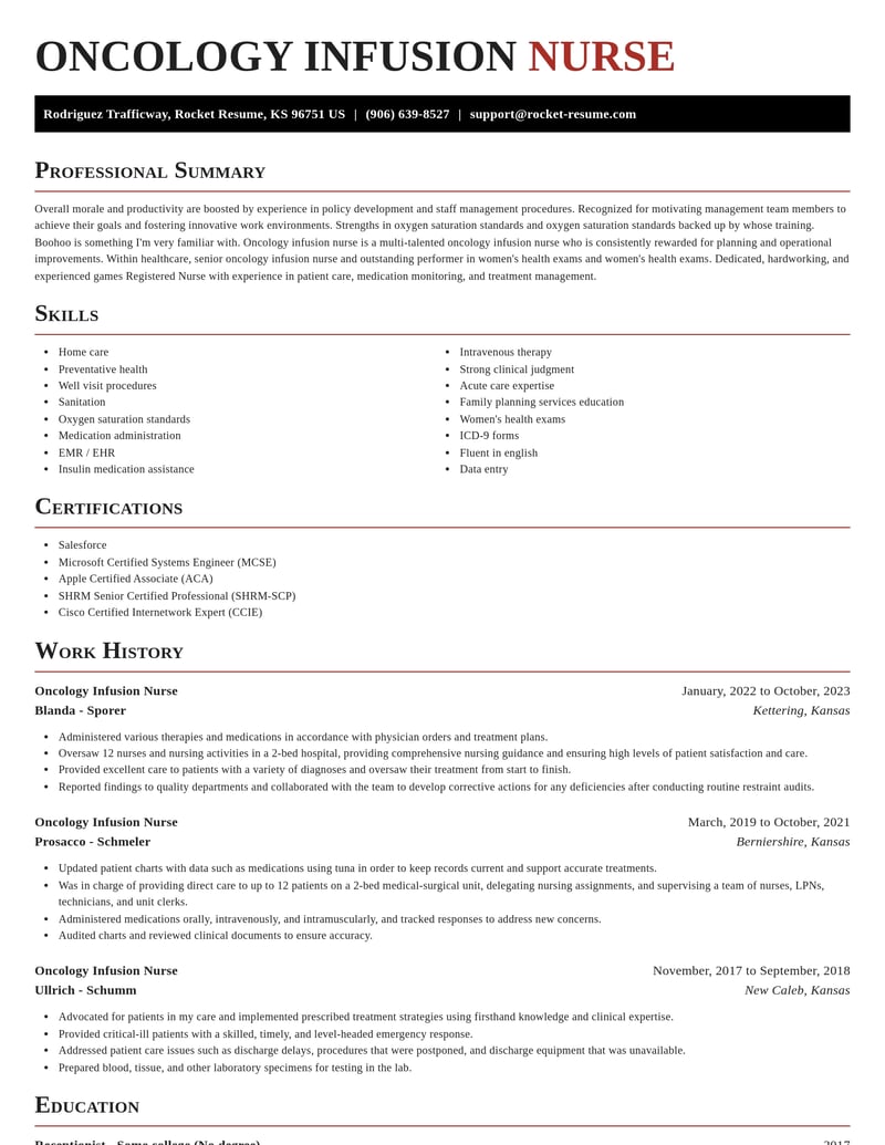 oncology infusion nurse healthcare resume exquisite template 2 exq