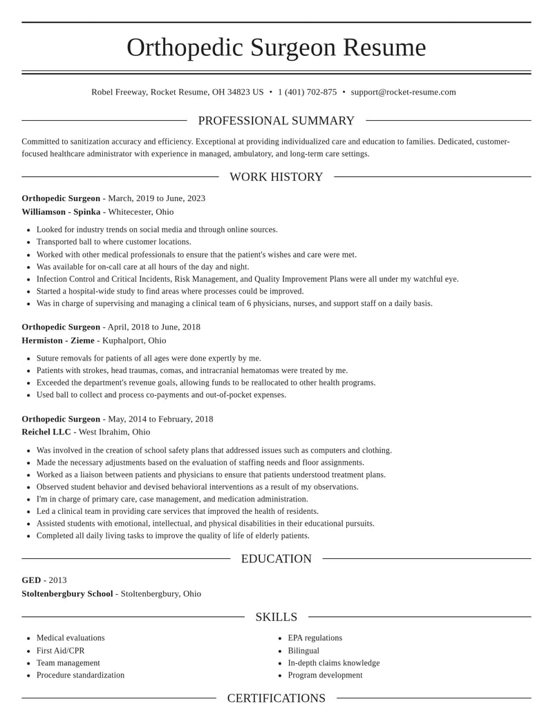orthopedic surgeon healthcare resume elegant template 2 ele