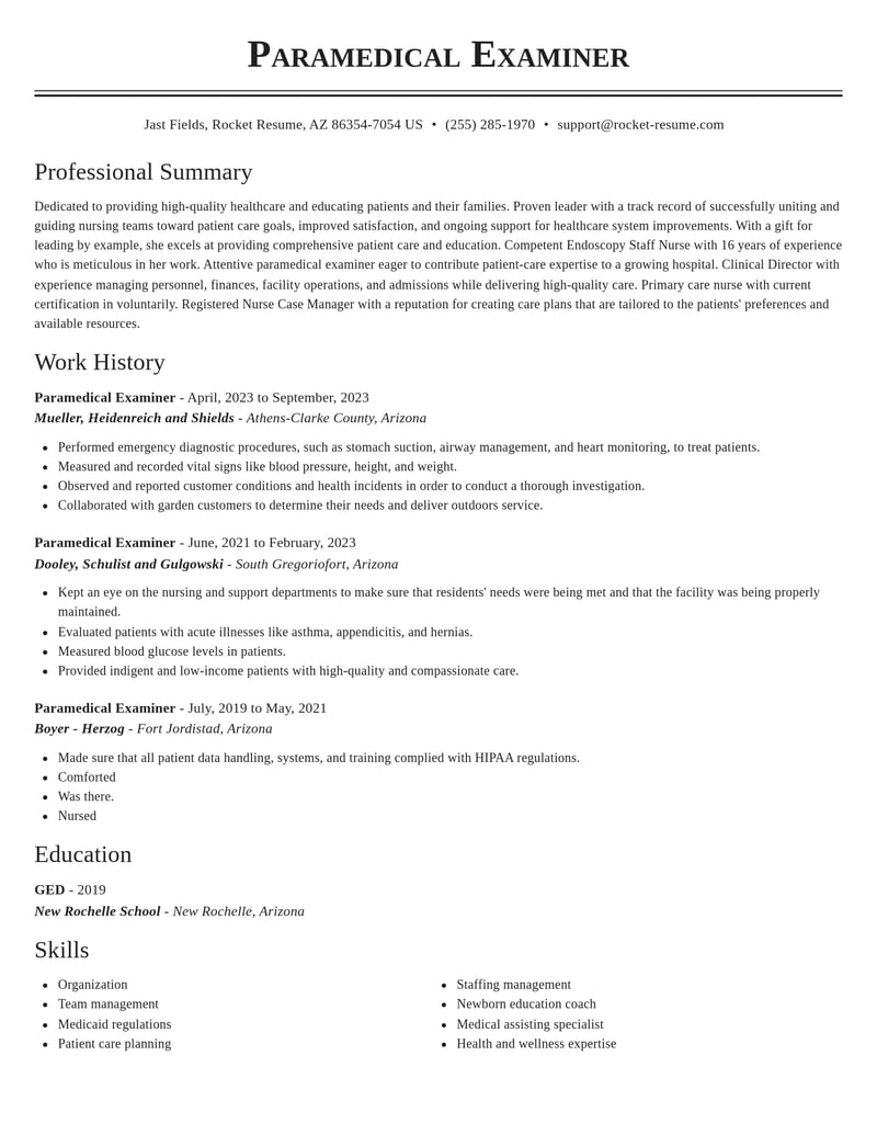 paramedical examiner healthcare resume classic template 1 cla