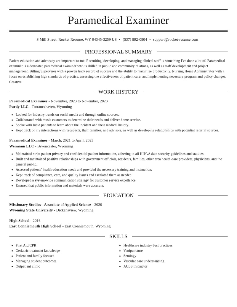 paramedical examiner healthcare resume elegant template 1 ele