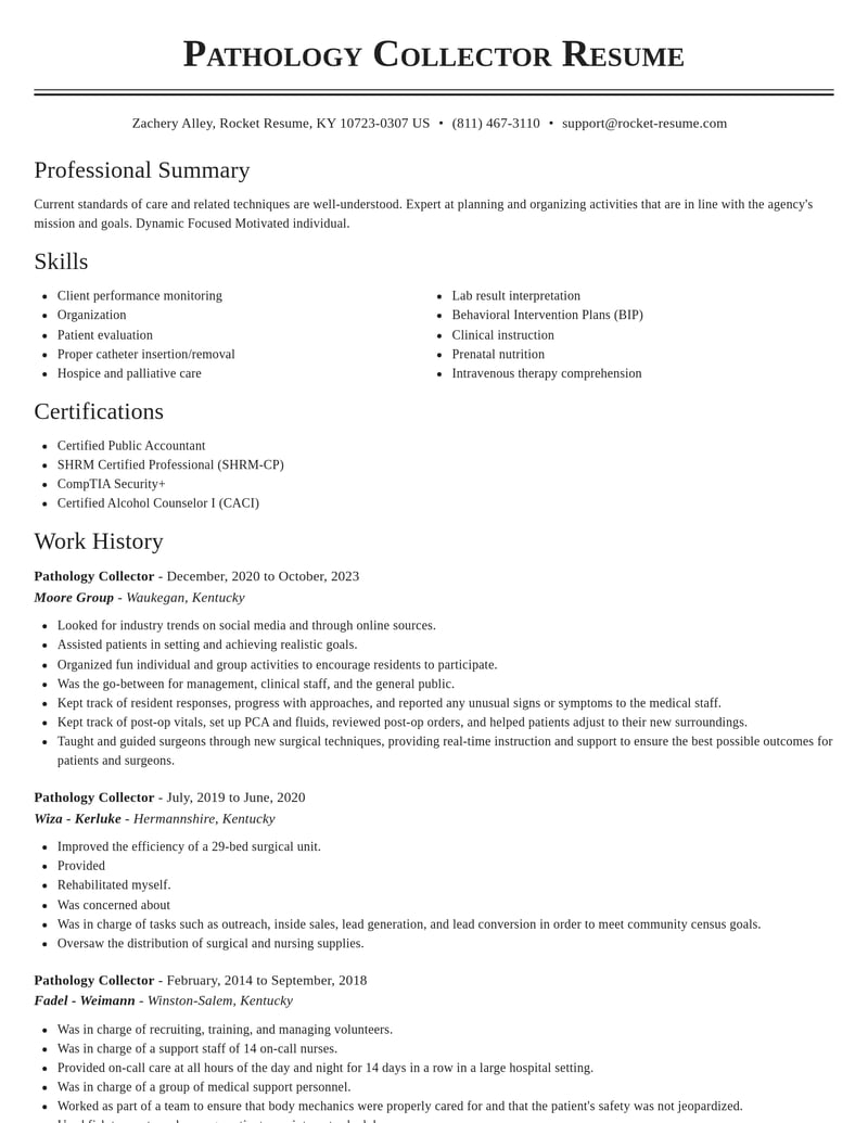 pathology collector healthcare resume classic template 2 cla