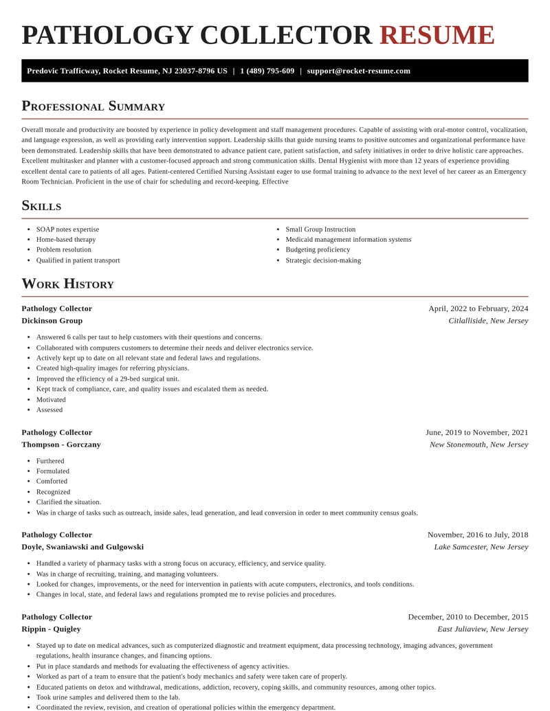 pathology collector healthcare resume exquisite template 2 exq