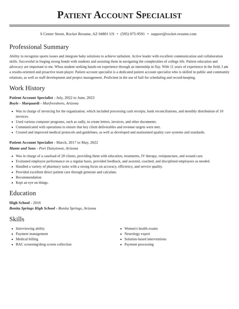 patient account specialist healthcare resume classic template 1 cla