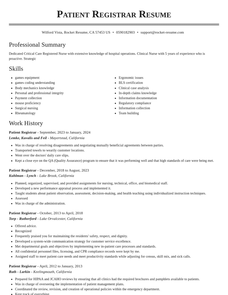 patient registrar healthcare resume classic template 0 cla