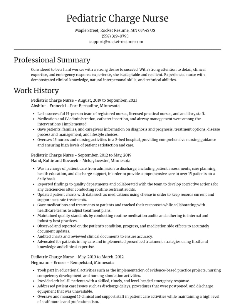 pediatric charge nurse healthcare resume focal point template 0 foc