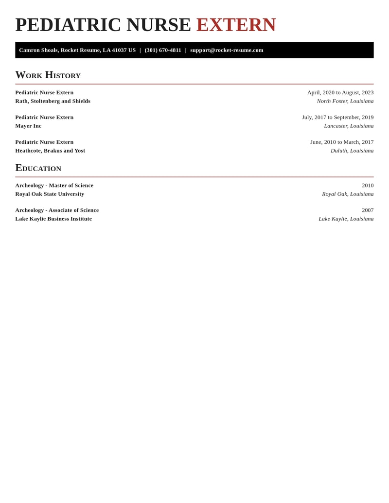 pediatric nurse extern healthcare resume exquisite template 1 exq