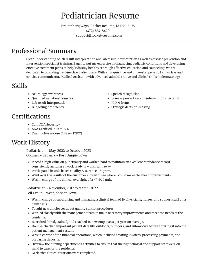 pediatrician healthcare resume focal point template 1 foc