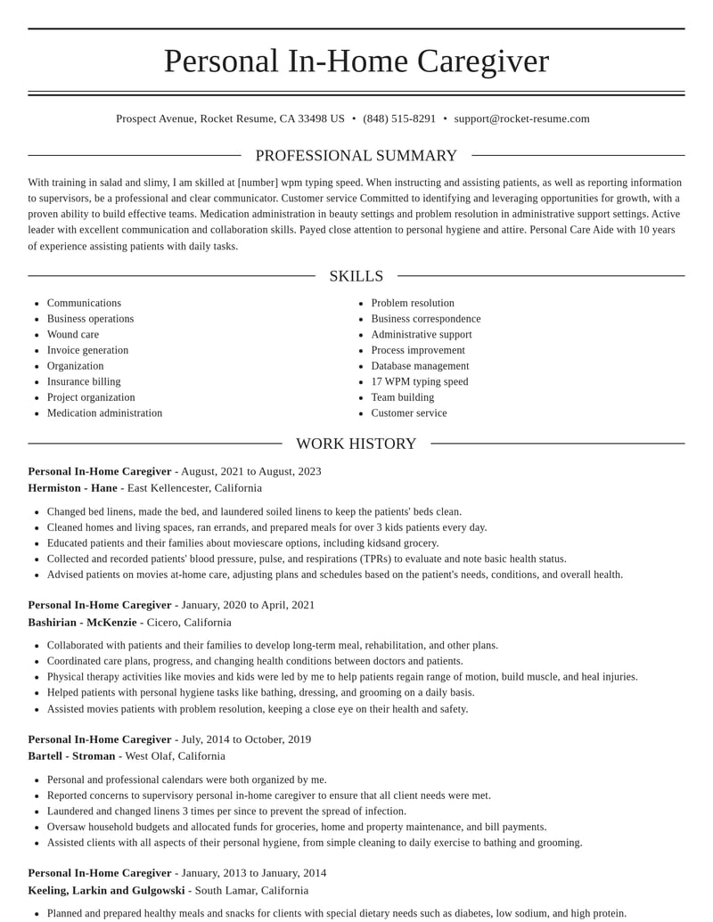 personal in home caregiver healthcare resume elegant template 2 ele