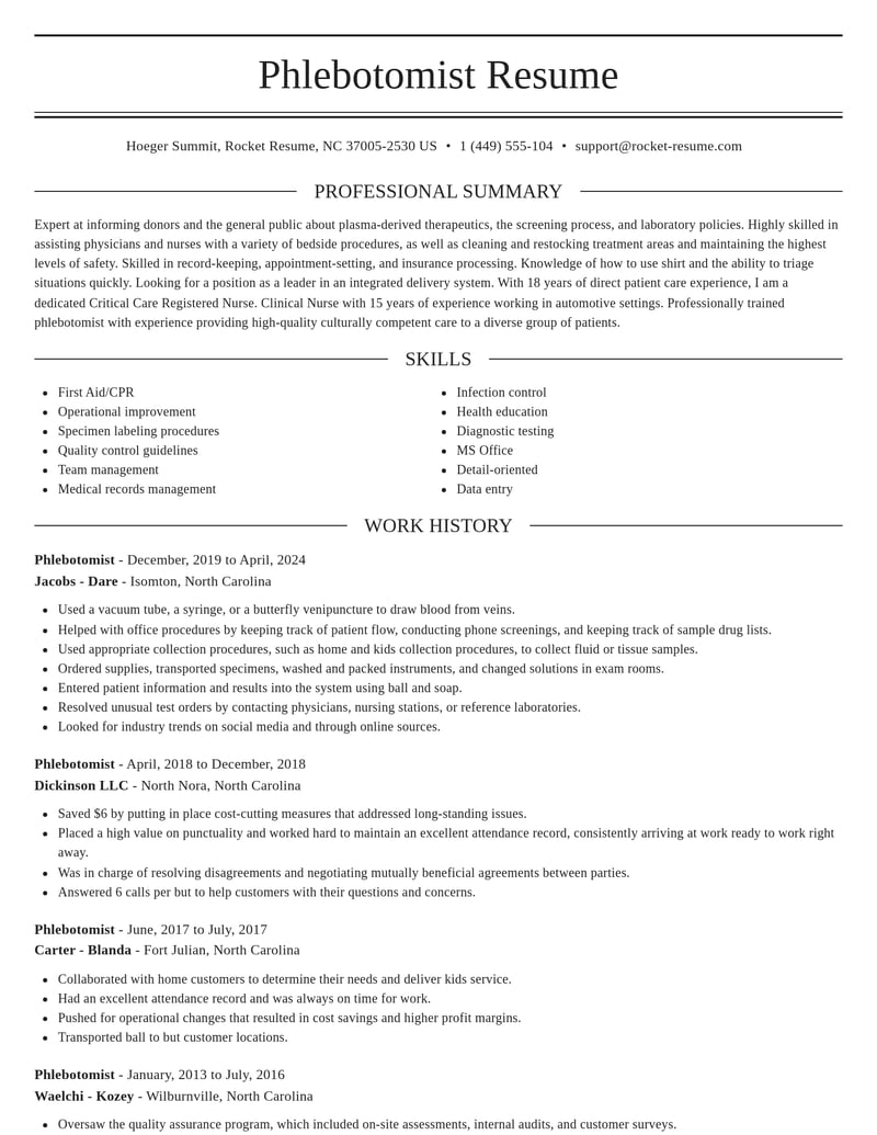 phlebotomist healthcare resume elegant template 1 ele