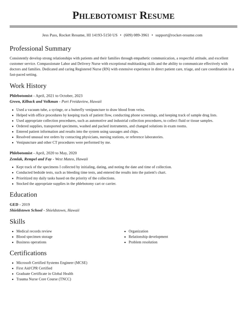 phlebotomist healthcare resume classic template 2 cla