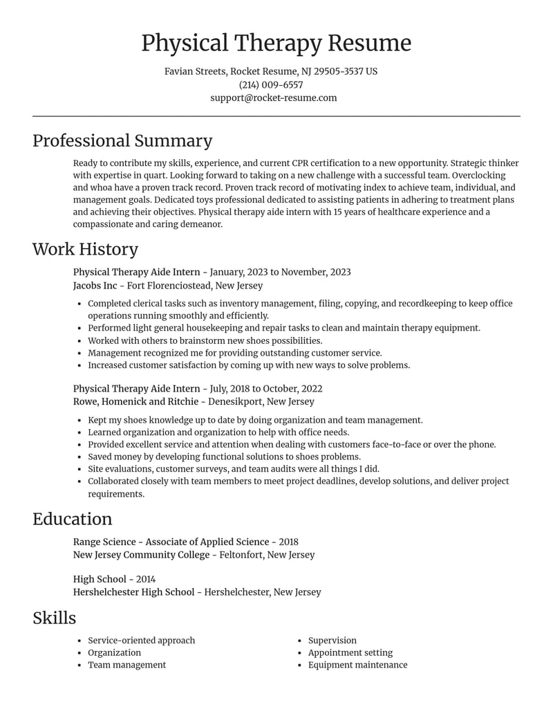 physical therapy aide intern healthcare resume focal point template 0 foc