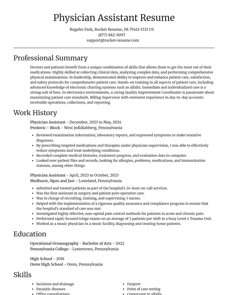 physician assistant healthcare resume focal point template 2 foc