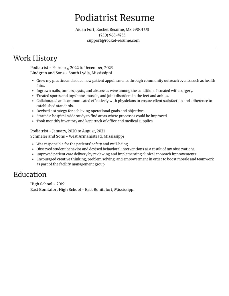 podiatrist healthcare resume focal point template 2 foc