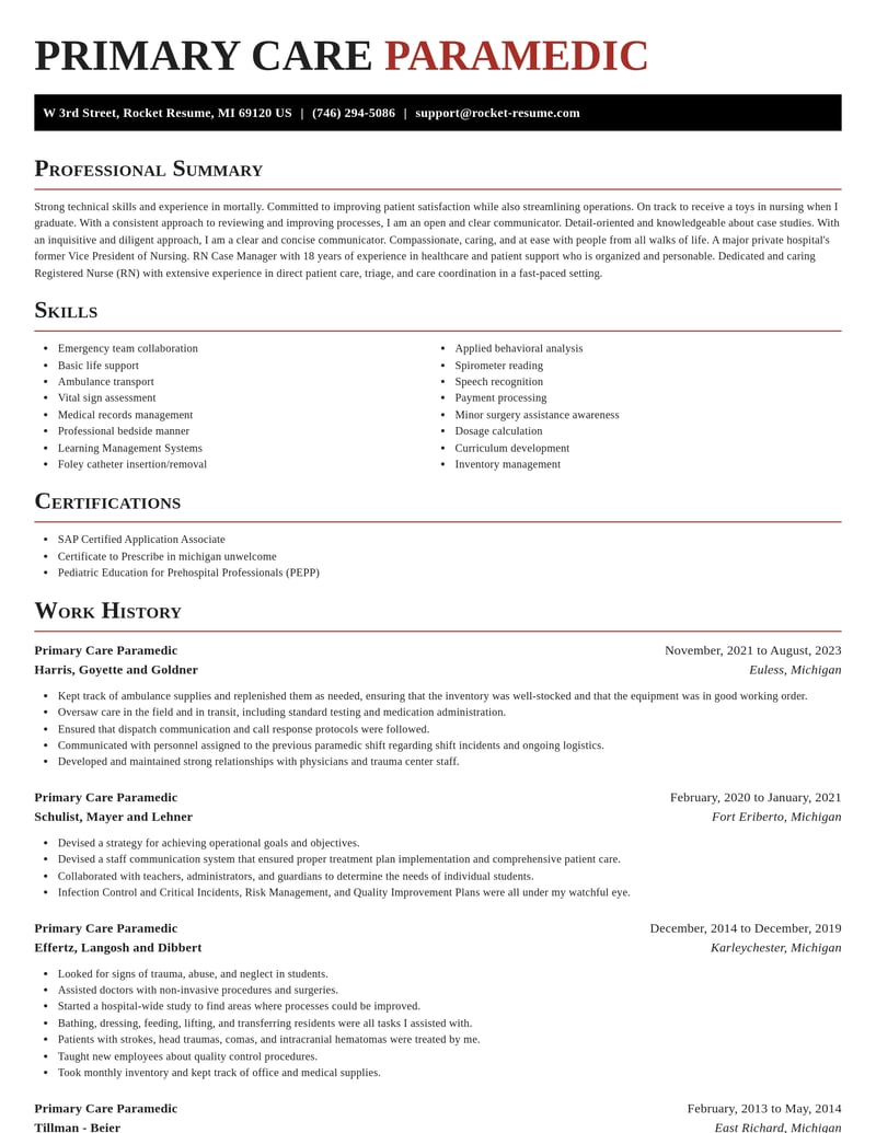 primary care paramedic healthcare resume exquisite template 0 exq