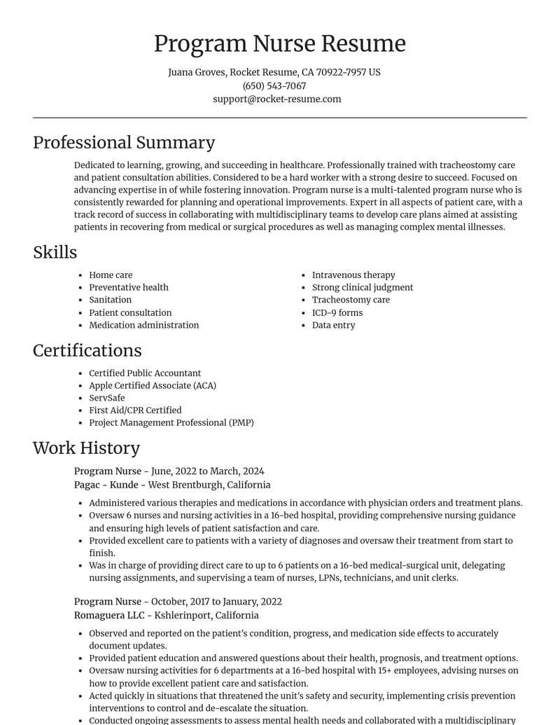 program nurse healthcare resume focal point template 2 foc