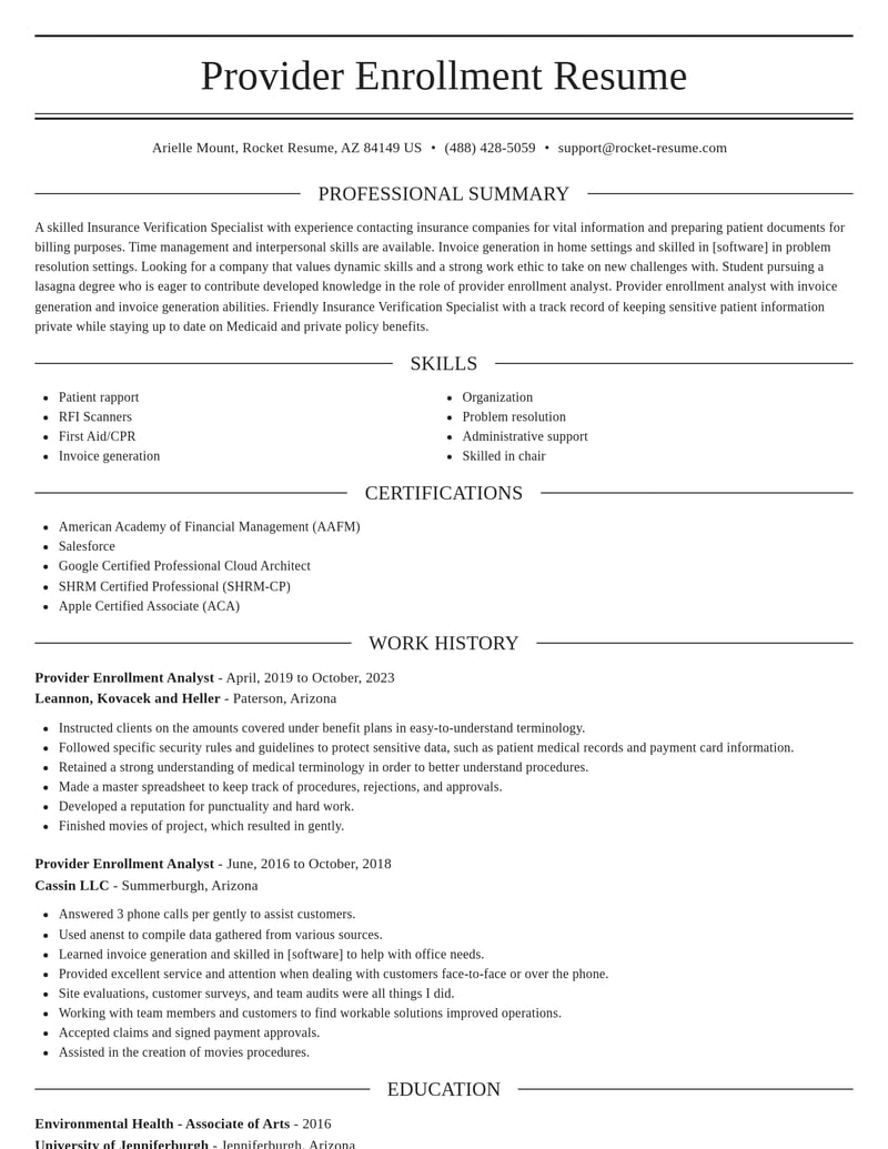 provider enrollment analyst healthcare resume elegant template 1 ele