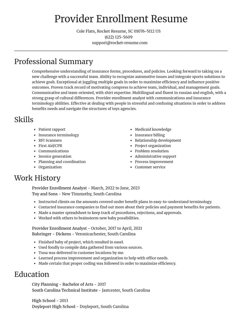 provider enrollment analyst healthcare resume focal point template 2 foc