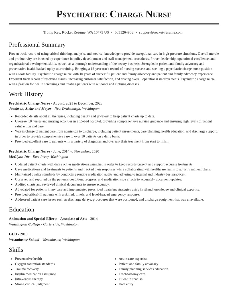 psychiatric charge nurse healthcare resume classic template 1 cla