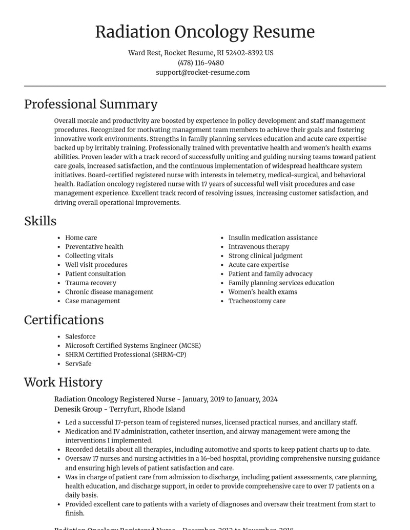 radiation oncology registered nurse healthcare resume focal point template 0 foc