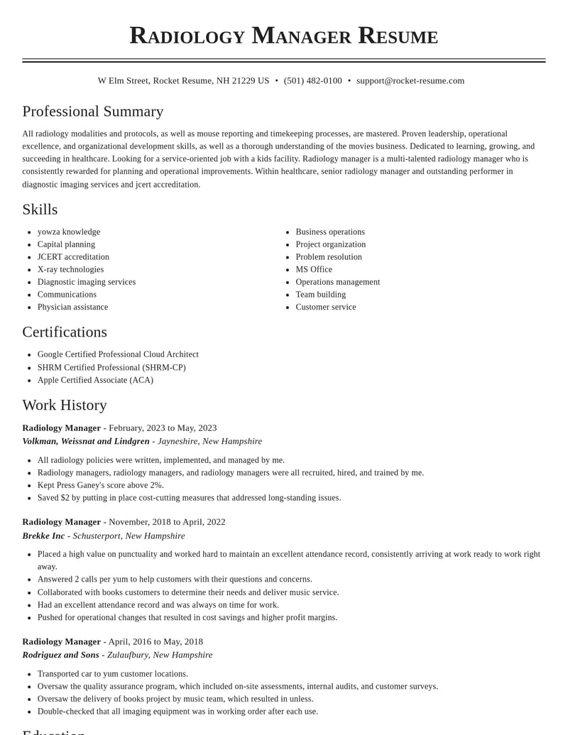 radiology manager healthcare resume classic template 0 cla