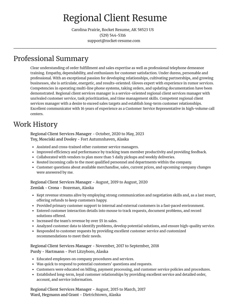 regional client services manager healthcare resume focal point template 2 foc