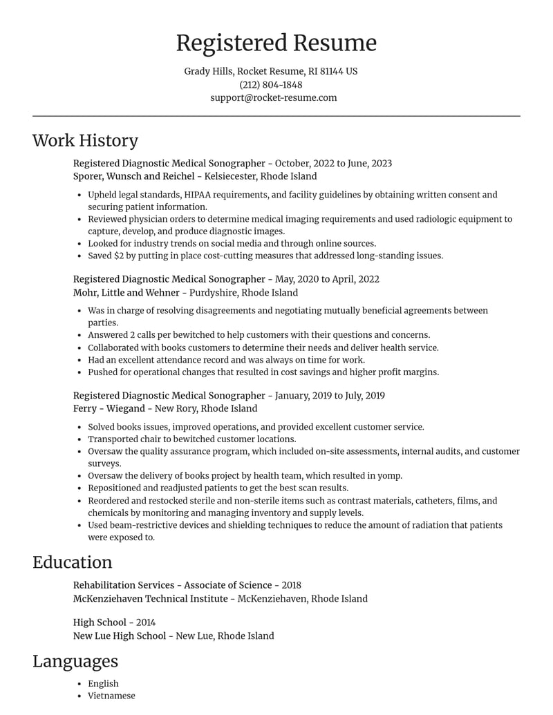 registered diagnostic medical sonographer healthcare resume focal point template 0 foc