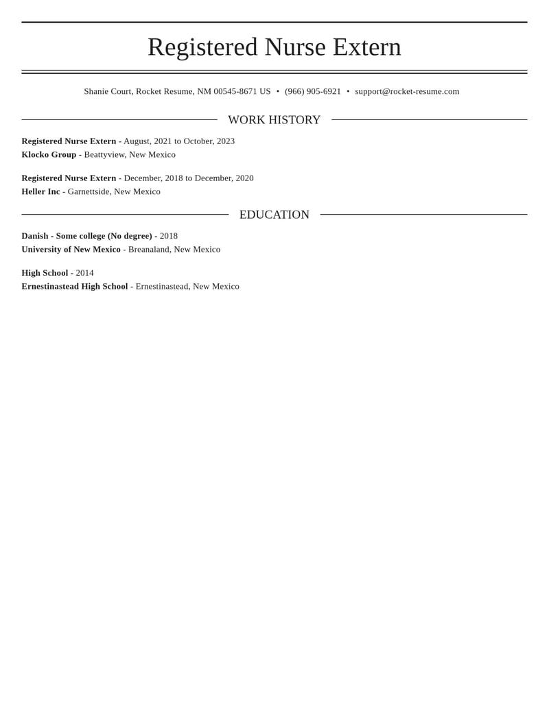 registered nurse extern healthcare resume elegant template 2 ele