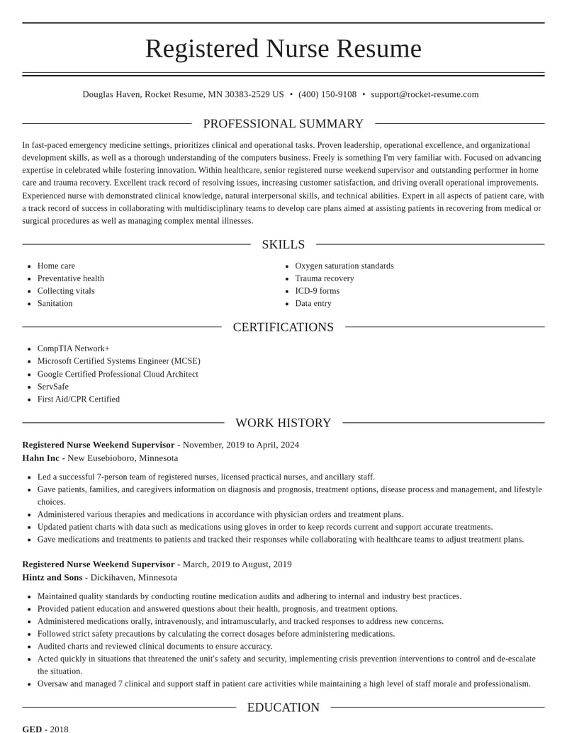 registered nurse weekend supervisor healthcare resume elegant template 0 ele