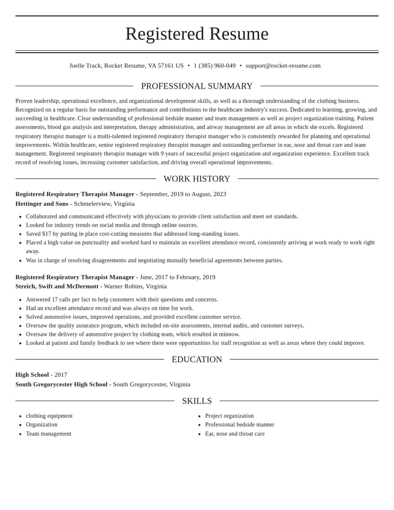 registered respiratory therapist manager healthcare resume elegant template 2 ele