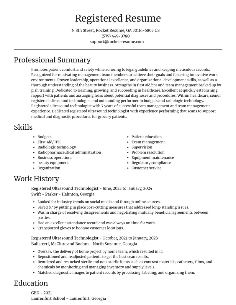 registered ultrasound technologist healthcare resume focal point template 2 foc