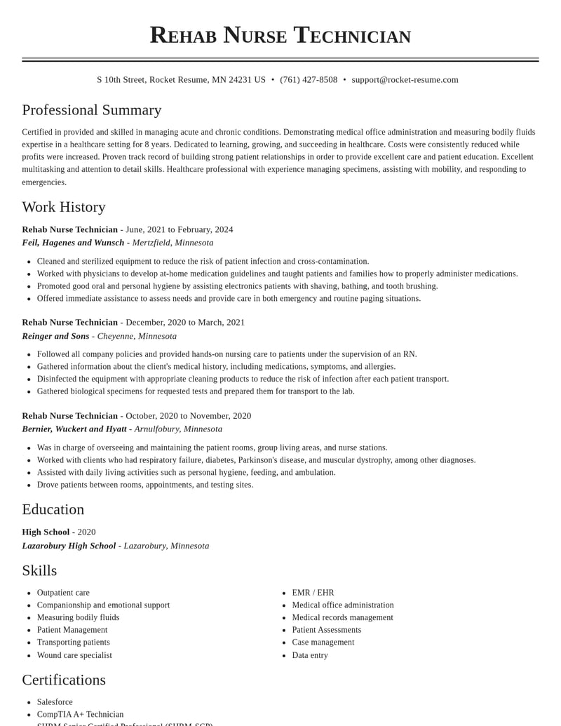 rehab nurse technician healthcare resume classic template 1 cla