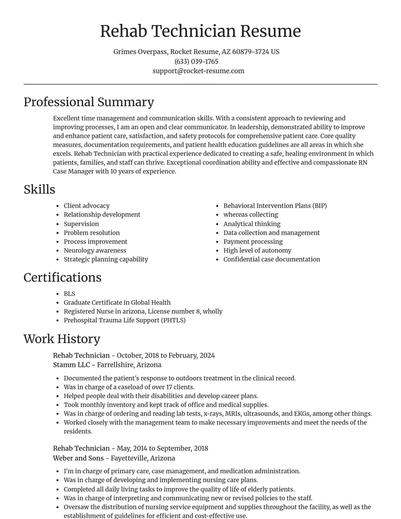 rehab technician healthcare resume focal point template 2 foc