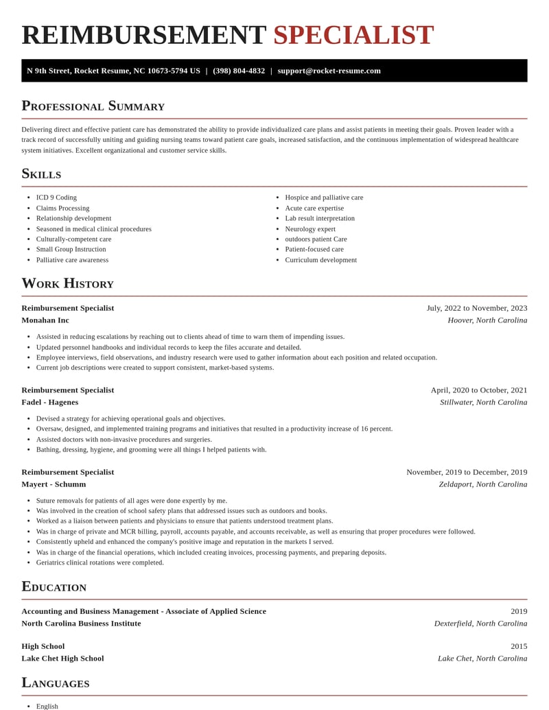reimbursement specialist healthcare resume exquisite template 2 exq