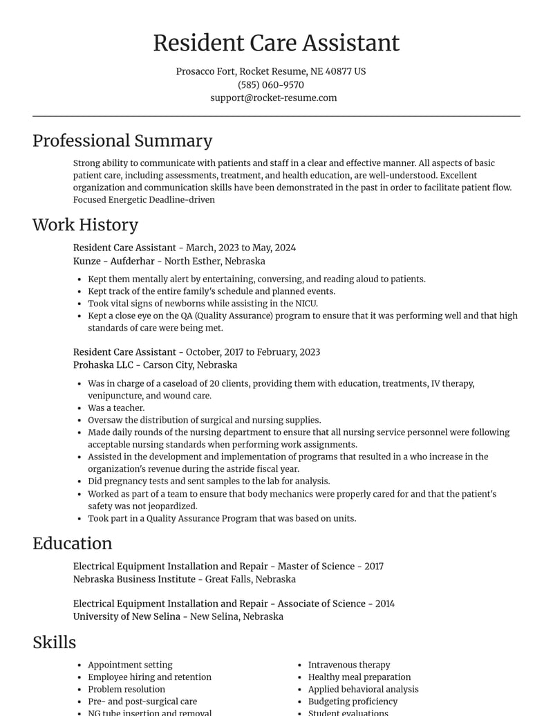 resident care assistant healthcare resume focal point template 2 foc