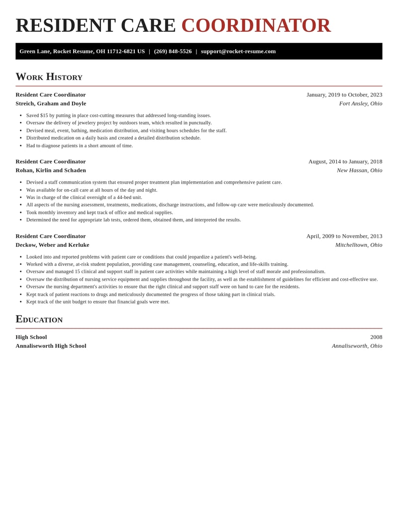 resident care coordinator healthcare resume exquisite template 0 exq