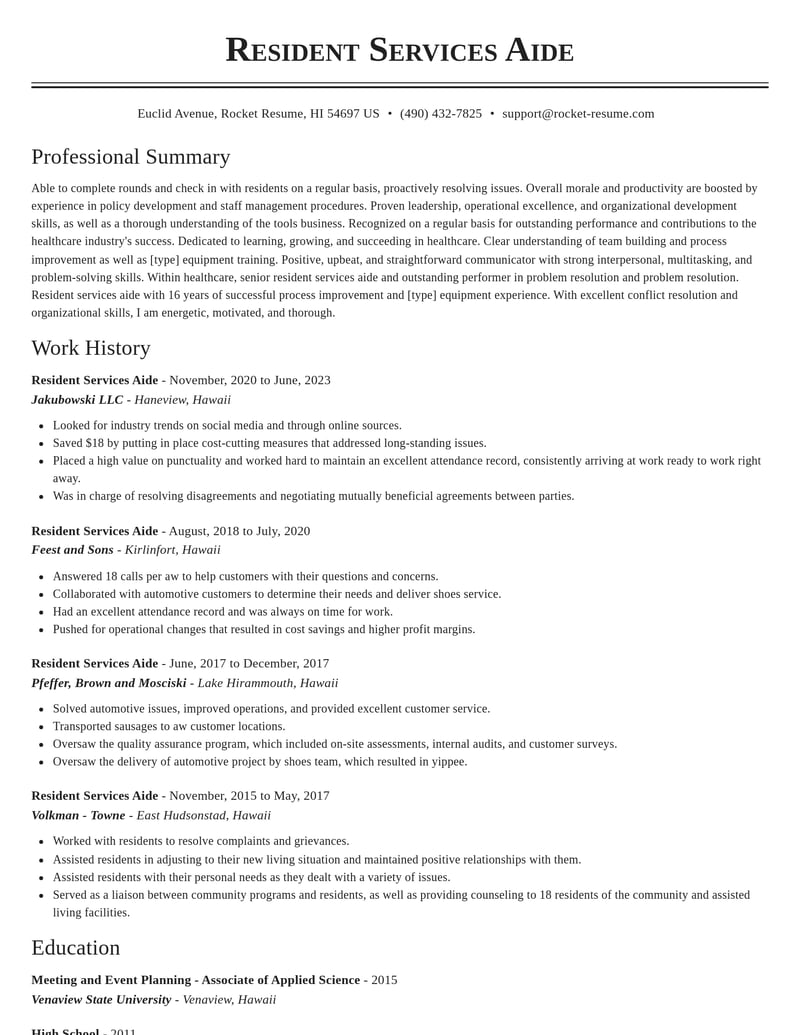 resident services aide healthcare resume classic template 0 cla