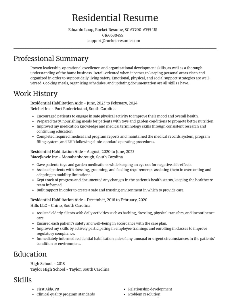 residential habilitation aide healthcare resume focal point template 2 foc
