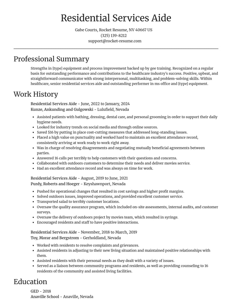 residential services aide healthcare resume focal point template 1 foc