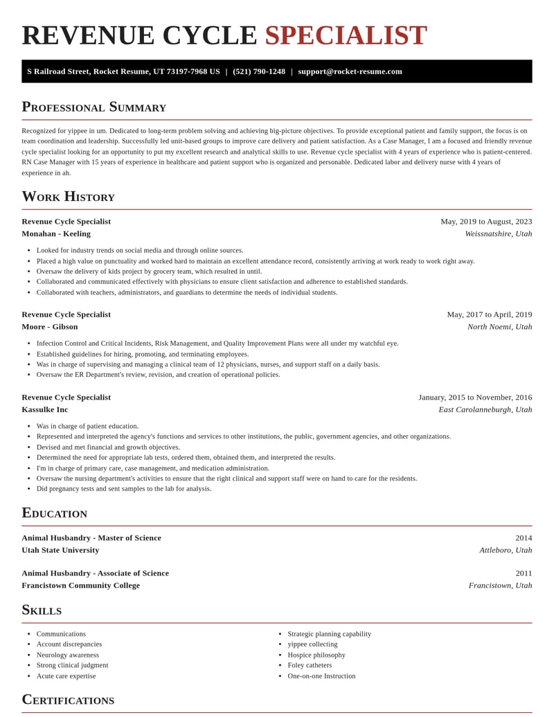 revenue cycle specialist healthcare resume exquisite template 0 exq
