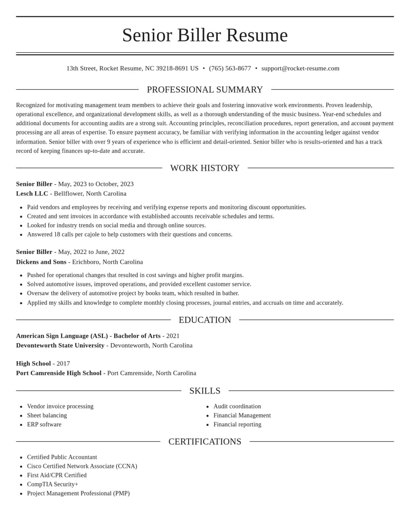 senior biller healthcare resume elegant template 1 ele