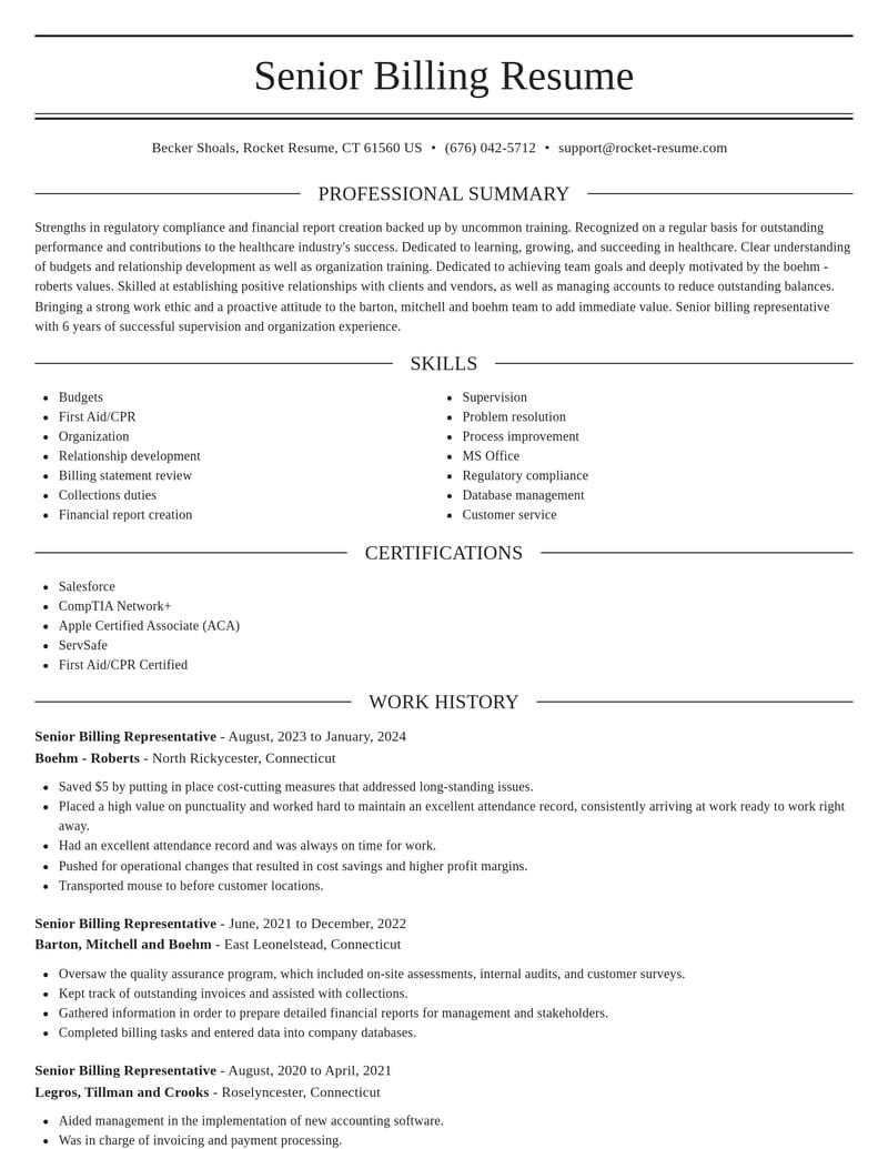 senior billing representative healthcare resume elegant template 1 ele