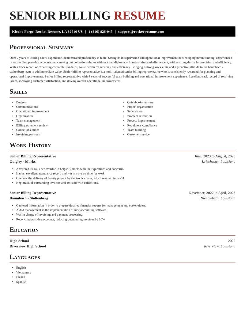 senior billing representative healthcare resume exquisite template 1 exq