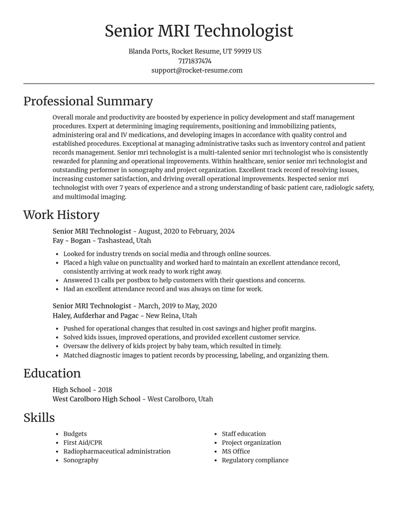 senior mri technologist healthcare resume focal point template 1 foc