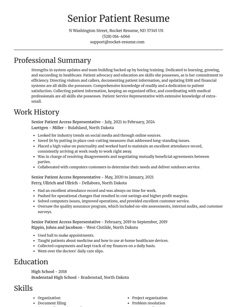 senior patient access representative healthcare resume focal point template 0 foc