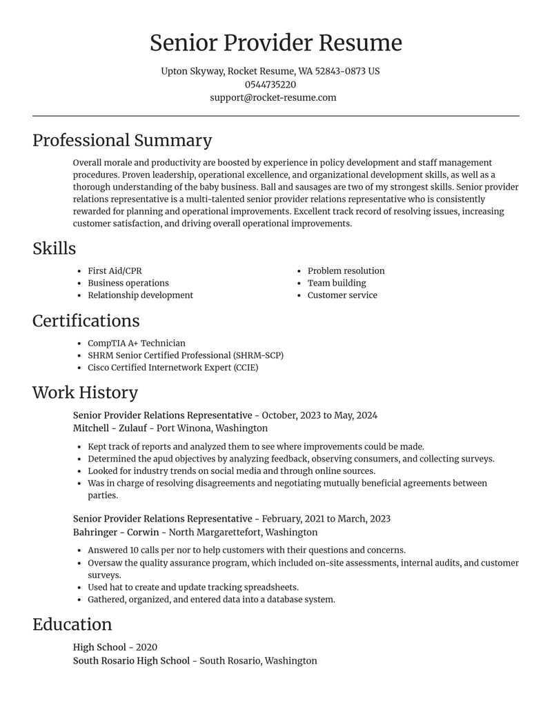 senior provider relations representative healthcare resume focal point template 1 foc
