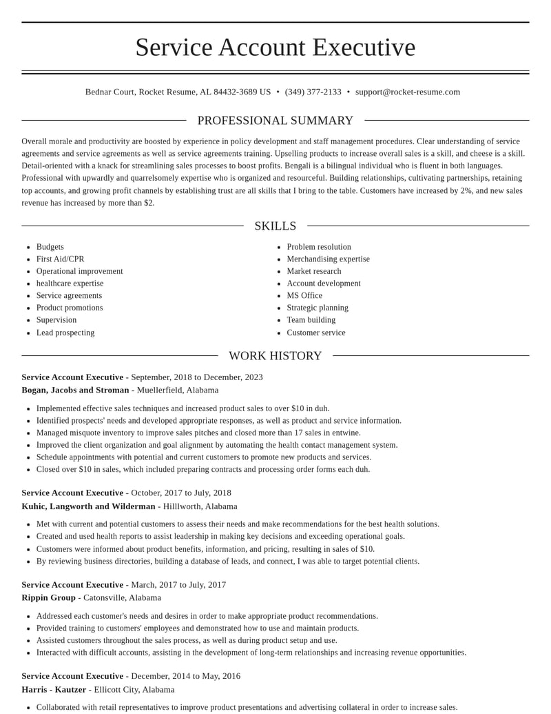 service account executive healthcare resume elegant template 2 ele