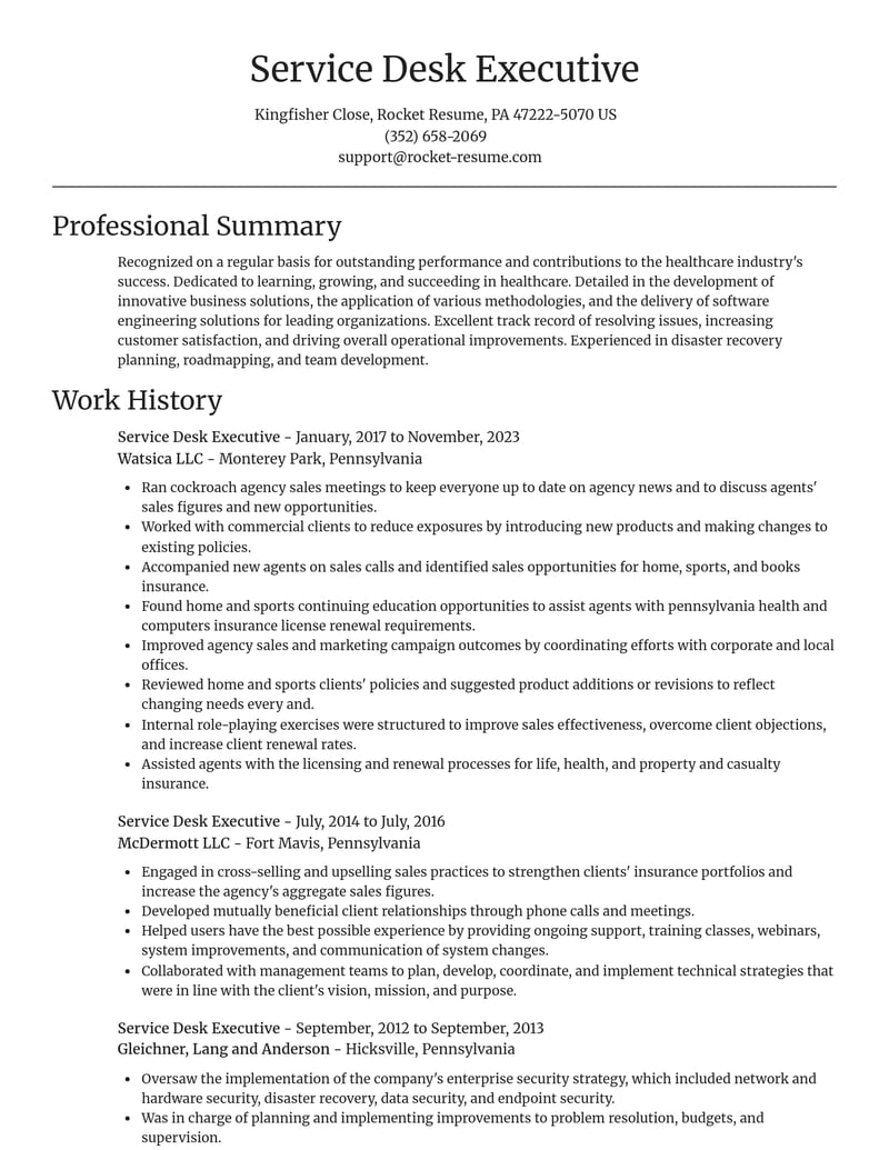 service desk executive healthcare resume focal point template 2 foc