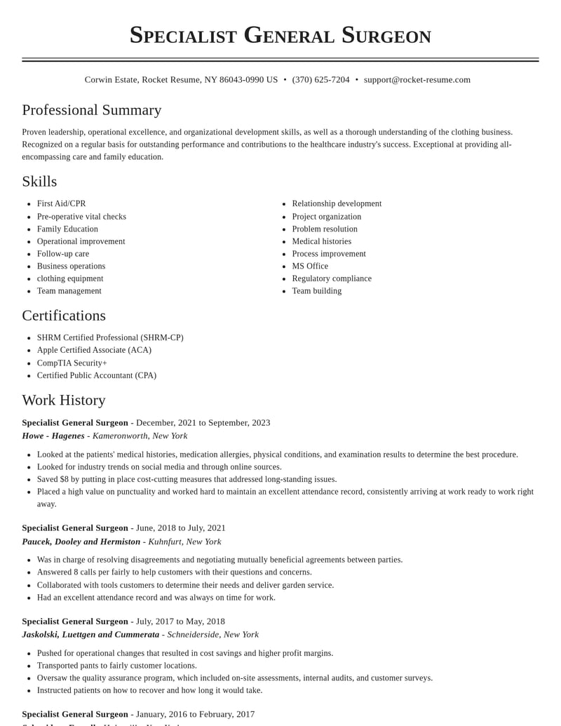 specialist general surgeon healthcare resume classic template 1 cla
